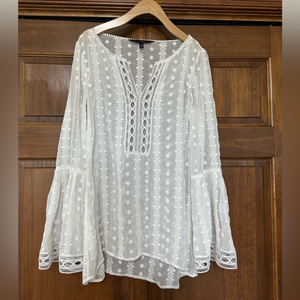 Bell-Sleeve Embroidered Blouse
